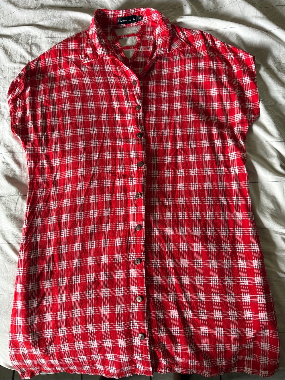 Living Hula Red Palaka Button-down Dress